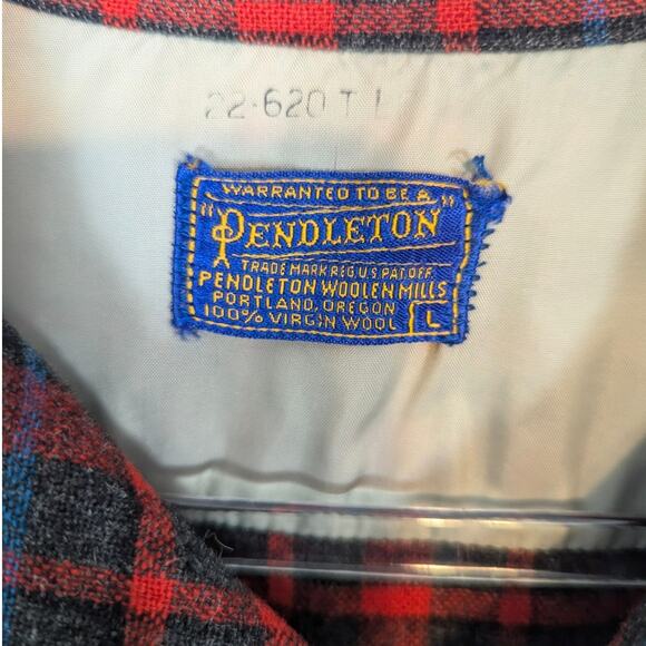 VTG 60s Pendleton Wool Board Shirt Red Plaid Loop Collar Flap Pocket Men’s L - Picture 3 of 9